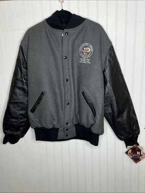 Holloway Grey and Black Bomber Varsity Jacket Size Large NWT